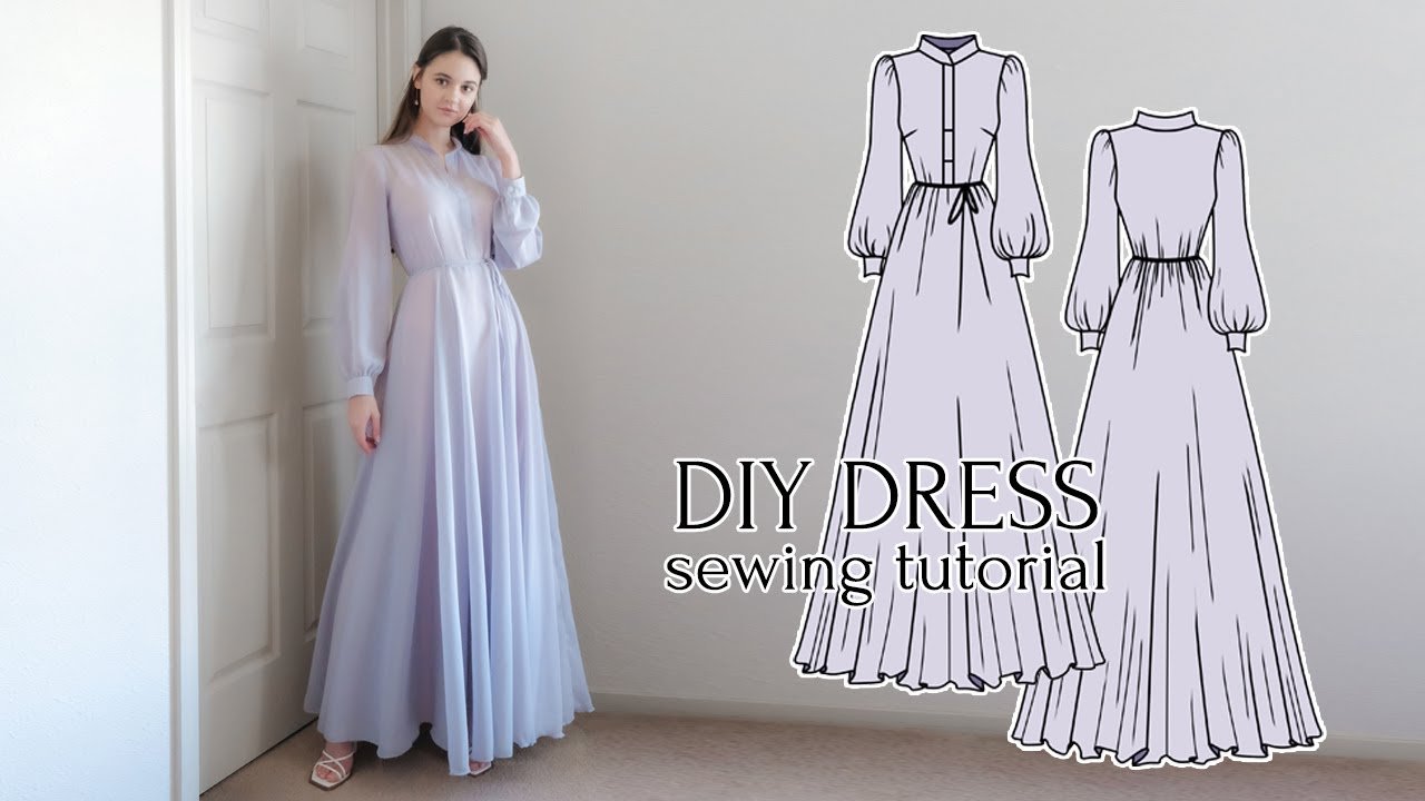 DIY Dior-Inspired Maxi Dress with Mandarin Collar & Bishop Sleeves + Sewing Pattern