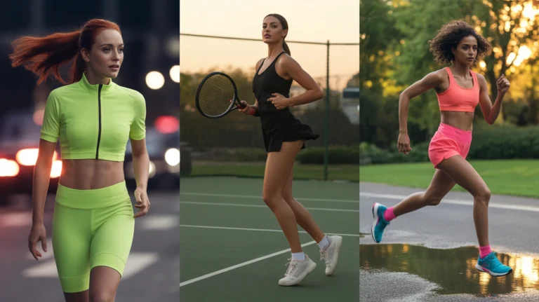3 women wearing a sporty outfit