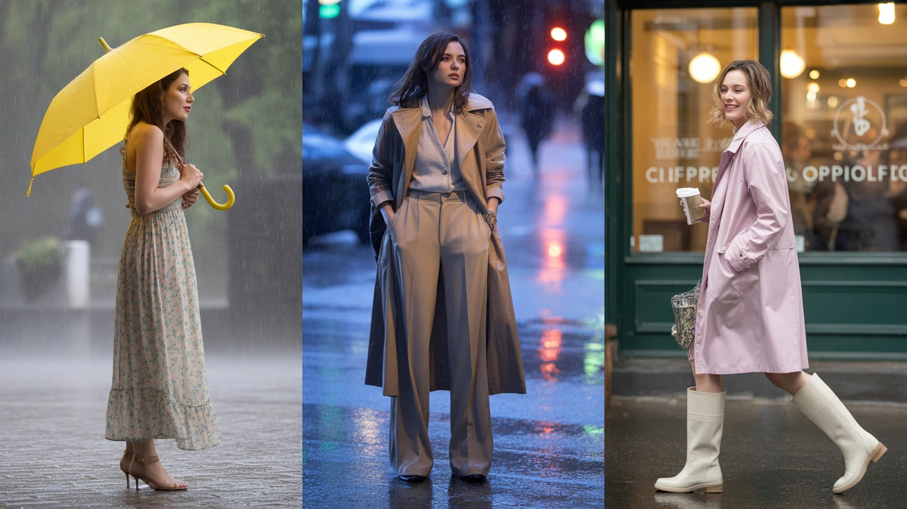women wearing Rainy Day Outfits for Spring
