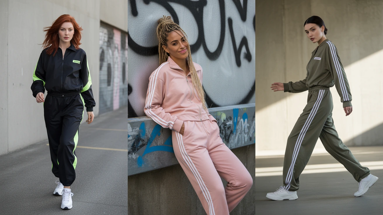 3 women waring a chic tracksuit outfits