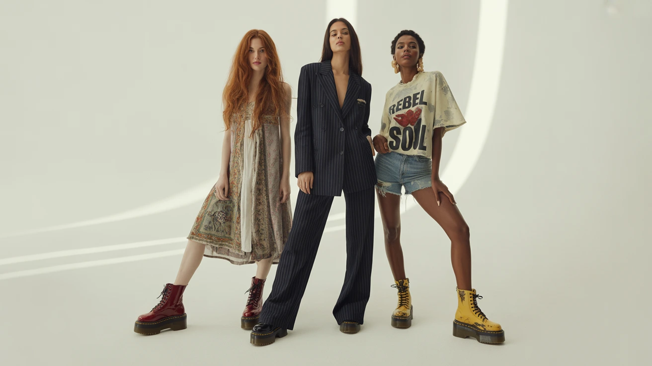 3 women wearing Doc Martens Outfits