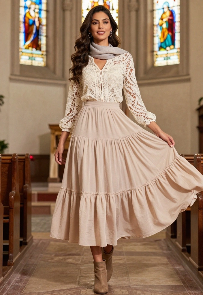15 Simple Church Outfits for Women That Are Anything But Boring! - 4. Layered Skirt and Blouse 1
