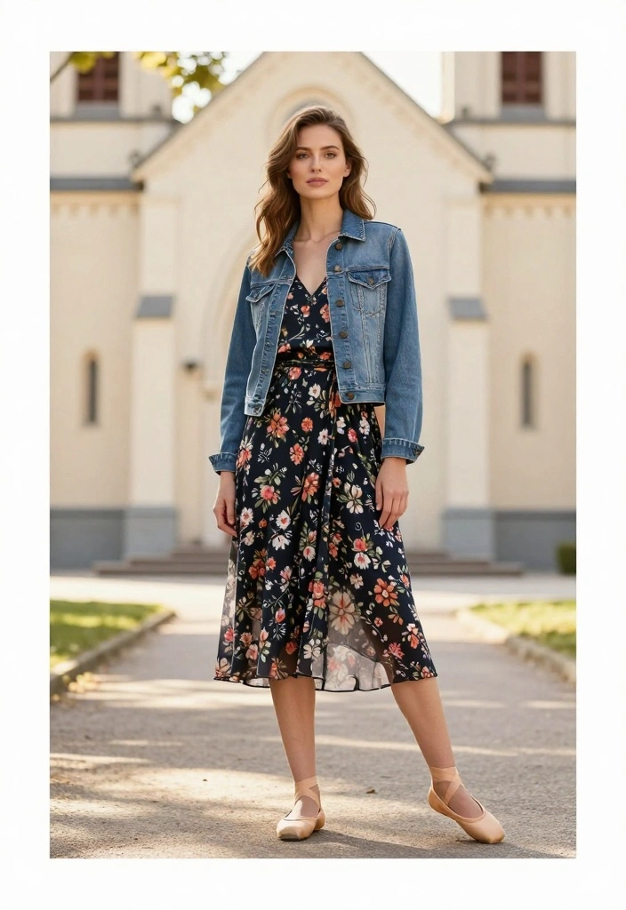 15 Simple Church Outfits for Women That Are Anything But Boring! - 7. Denim Jacket with Midi Skirt 1