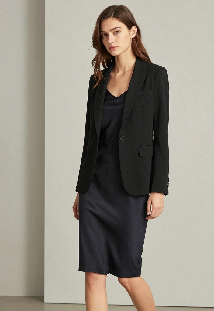 15 Trendy Black Blazer Outfits Every Woman Needs in Her Closet (Check Out #12!) - 13. Minimalist Style: Blazer with a Slip Dress 1