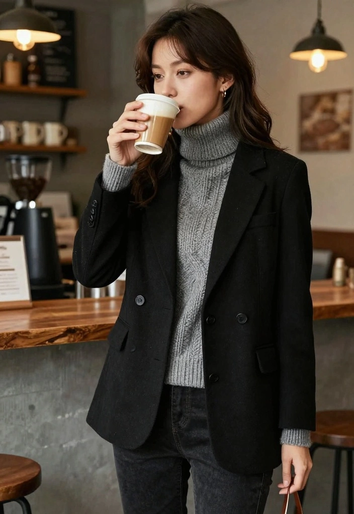 15 Trendy Black Blazer Outfits Every Woman Needs in Her Closet (Check Out #12!) - 8. Layered Luxe: Blazer with a Turtleneck 1