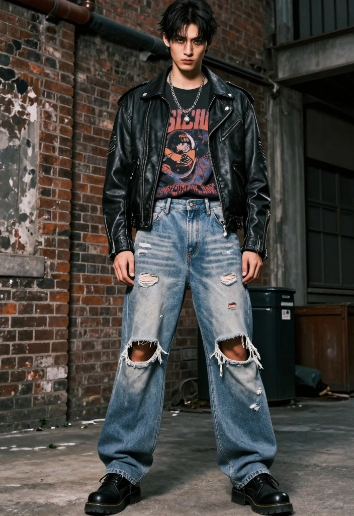 8 Trendy Baggy Jeans Men Street Styles That Will Make You Stand Out Instantly - 4. Edgy and Grunge