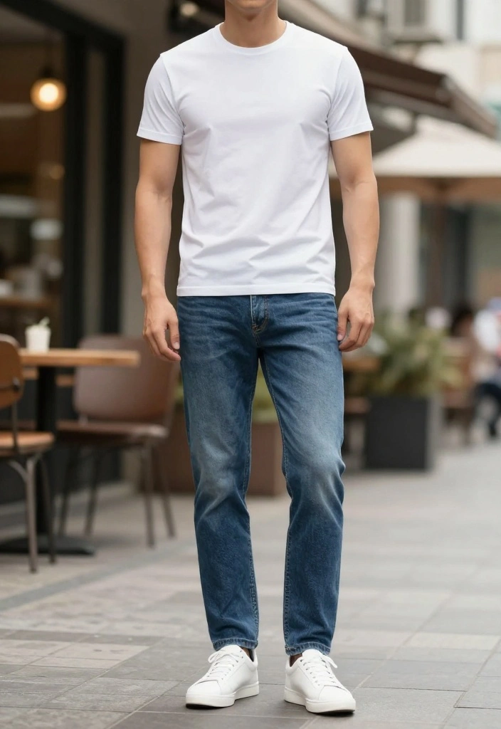 10 Clean Guy Outfits That Will Make You Look Effortlessly Stylish! - 1. The Classic White Tee and Jeans 1