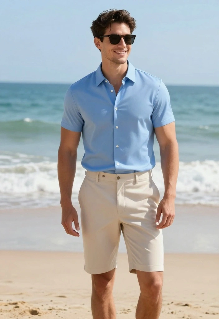 10 Clean Guy Outfits That Will Make You Look Effortlessly Stylish! - 4. Smart-Casual Shirt with Shorts 1