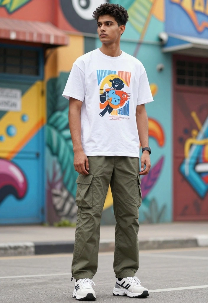 10 Clean Guy Outfits That Will Make You Look Effortlessly Stylish! - 9. Casual Graphic Tee with Utility Pants 1