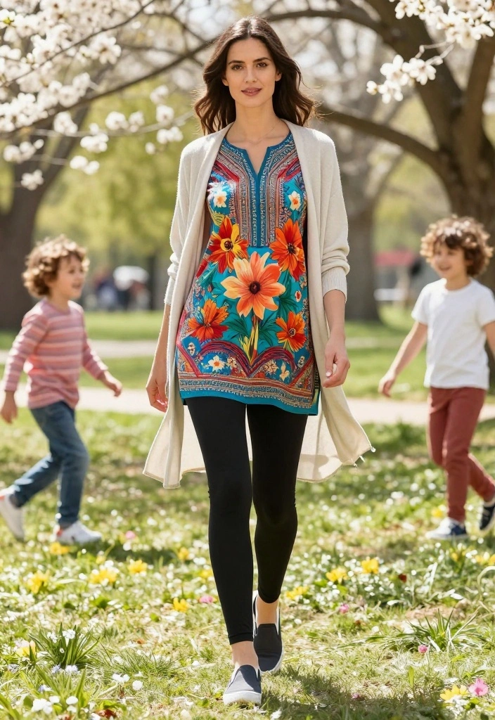 10 Gorgeous Spring Mom Outfits Everyone Will Obsess Over This Year - 8. Effortless Tunic and Leggings Combo 1