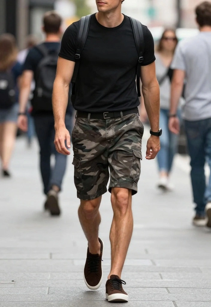 The Ultimate Collection of 10 Camo Shorts Men Outfit Trends That Are Taking Over! - 7. Effortless Chic with Suede Sneakers 1