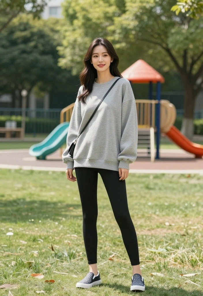 12 Sporty Mom Outfits That Combine Style and Comfort (You Won't Believe #7!) - 1. Classic Black Leggings and Oversized Sweatshirt 1