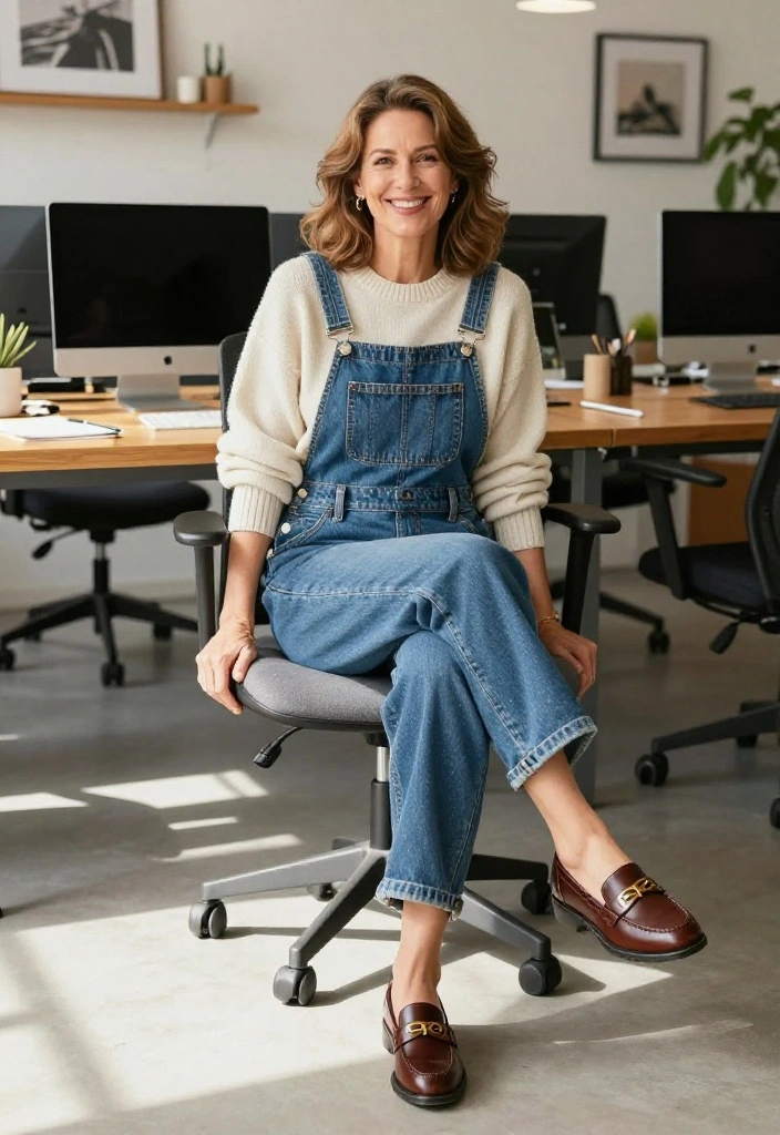 15 Stylish Casual Work Outfits for Women Over 50 That Will Make You Shine! - 14. Stylish Overalls 1