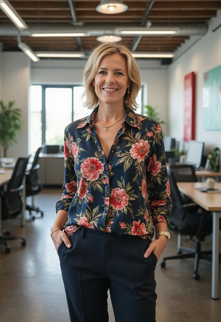 15 Stylish Casual Work Outfits for Women Over 50 That Will Make You Shine! - 7. Playful Patterns 1