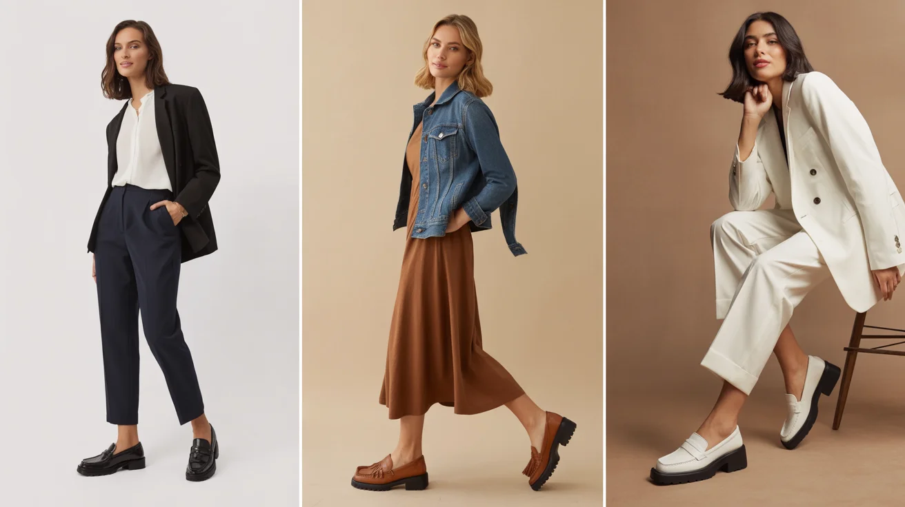 leather loafers women outfit