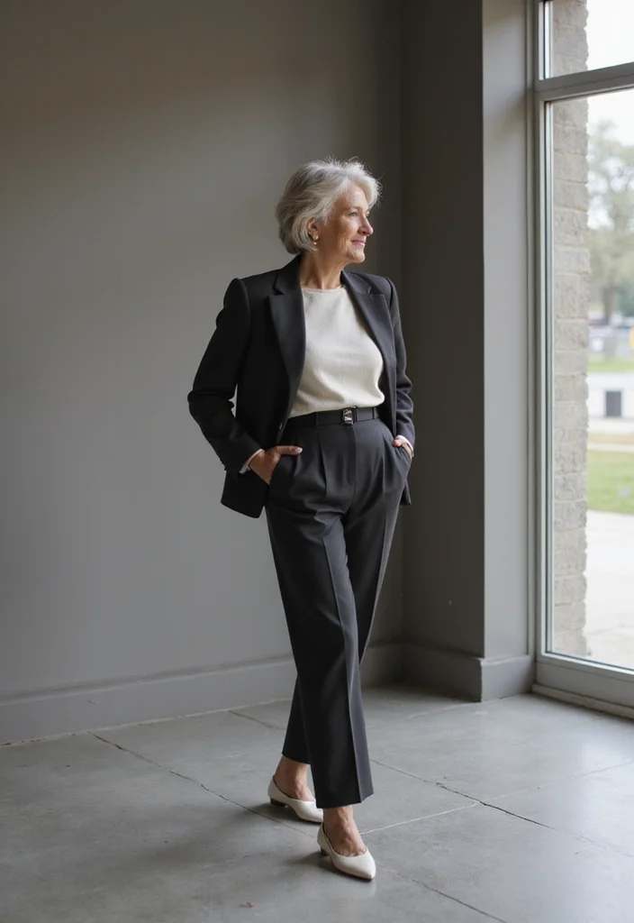 8 Fashion Over 50 Outfit Ideas for Petite Women That Actually Flatter - 2. Tailored Trousers for a Polished Look 1