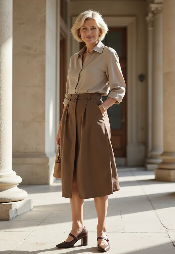 8 Fashion Over 50 Outfit Ideas for Petite Women That Actually Flatter - 4. Chic Skirt and Top Combinations 1